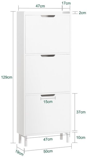 SoBuy FSR151-H-W Schuhschrank, MDF, Lackiert, Weiß, 50 x 129 x 19 cm Bild 3