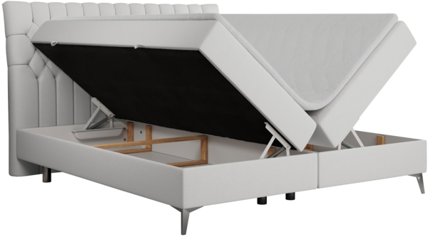 Boxspringbett mit 2 Bettkästen Matratze und Topper - MILEN - 120x200cm - Weiß Kunstleder - H4 Bild 4