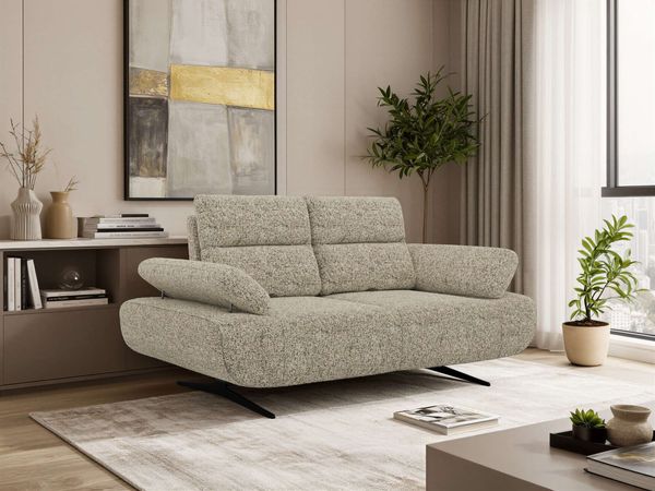 2-Sitzer Sofa SORAE, Polstersofa mit Sitztiefenverstellung, modernes Polstersofa, Couch Wohnzimmer, Armlehnen - Beige Stukture