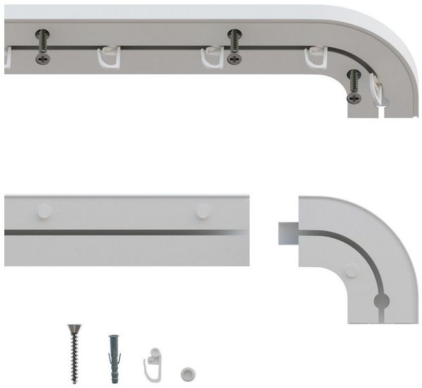 Gardineum Gardinenstange 1-lfg. Kunststoff, Längen v. 1,20 m - 4,00 m mgl. m. Rundbogen, 1-läufig