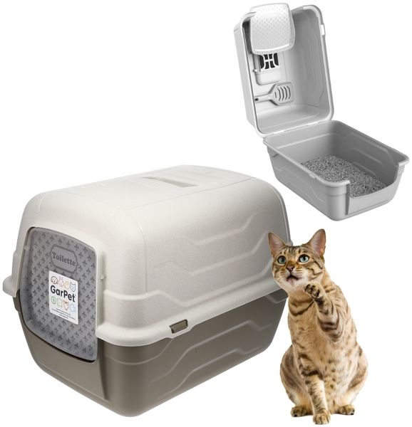 Katzenklo mit Deckel Schaufel und Aktivkohlefilter - Katzenklo Haube kippbar - Große Katzentoilette mit Zubehör XL Katzen Toilette Katzenklo geschlossen Katzen Klo