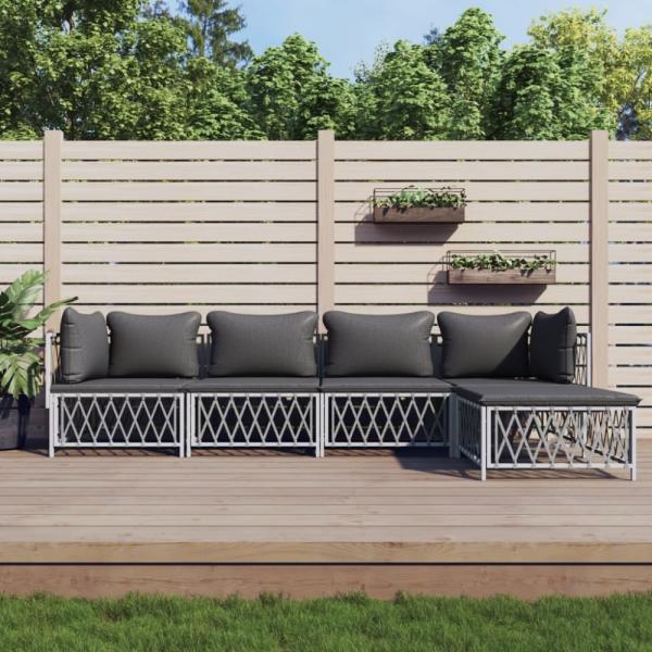 vidaXL 5-tlg. Garten-Lounge-Set mit Kissen Weiß Stahl 3186856