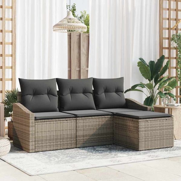 vidaXL Sofa Set mit Kissen 4 pcs Grau Poly Rattan 3346669