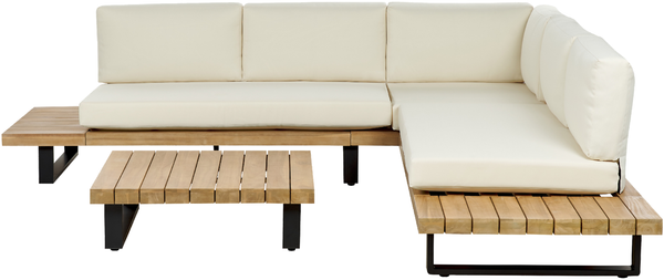 Beliani 'MYKONOS' Ecksofa Lounge Set, Akazienholz cremeweiß
