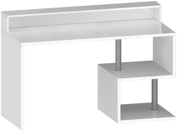 Dmora Schreibtisch Kobenhavn, linearer Schreibtisch mit Ablagefächern, Mehrzweck-Büroschreibtisch mit Platte, 140x60h93 cm, Weiß