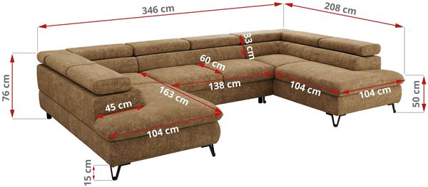 MKS Möbel 'Pablo U-Form' Wohnlandschaft mit Bettkasten, Hellbraun, Schenille grob, Visco Topper Bild 7