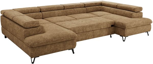 MKS Möbel 'Pablo U-Form' Wohnlandschaft mit Bettkasten, Hellbraun, Schenille grob, Visco Topper Bild 6