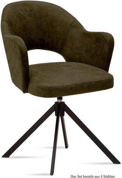Armlehnstuhl drehbar (4er-Set) Denies 59x87x61 Schwarz/Khaki