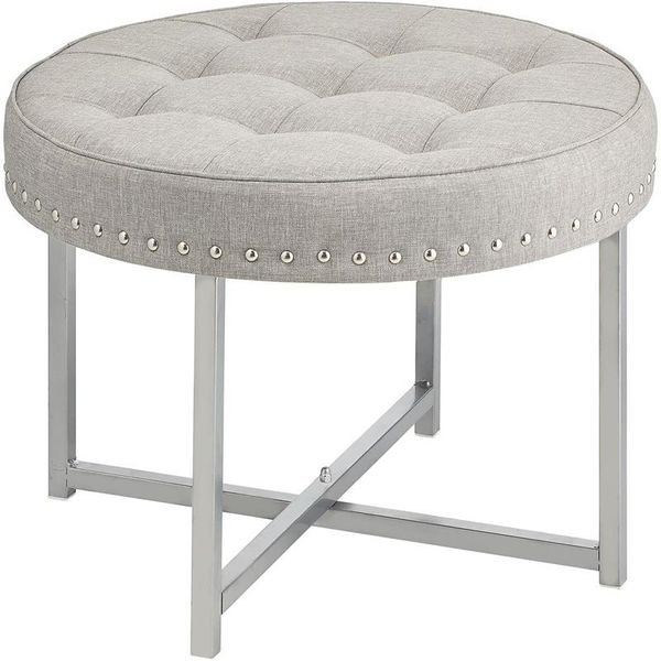 Sitzhocker Polsterhocker rund mit moderner Nietenverzierung mDesign grau silber