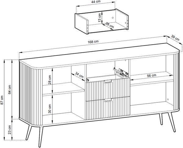 Selsey 'Zova' Sideboard 2-türig mit 3 Schubladen, schwarz, ca. 87 x 168 x 39 cm Bild 7