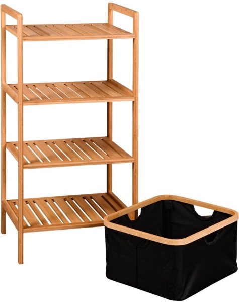 Kesper | Regal mit Korb, Material: Bambus, Polyester, Maße: 44 x 34 x 93,5 cm, Farbe: Braun, Schwarz | 19438