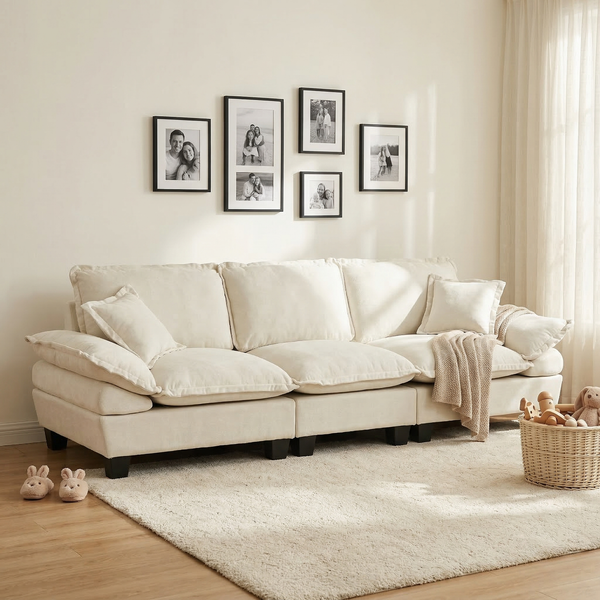 Modulsofa aus Chenille 264x85x90 cm mit abnehmbaren Armlehnen, beige