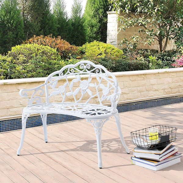 Gartenbank Monfalcone Gusseisen im Antik-Design Weiß [casa. pro]
