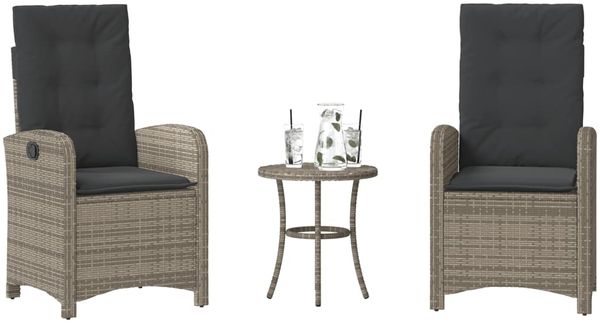 vidaXL 3-tlg. Bistro-Set mit Kissen Grau Poly Rattan 365179