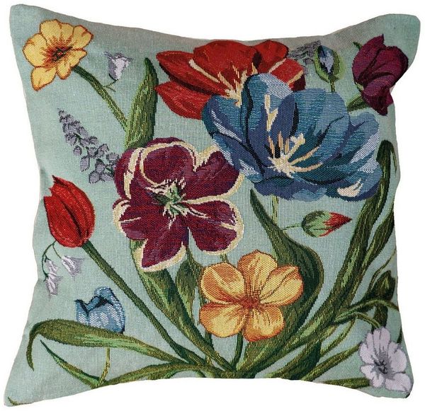 heimtexland Platzset Gobelin Tischdeko Osterdeko Tischset Deko Kissen, (1-St, Typ884), Kissenhülle 40x40 cm Blumen Türkis