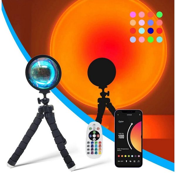 TUWENA LED Nachtlicht Sunset Lamp, 16 Modi Bunte Projection Lamp, Rainbow Projektionslampe, mit 360°Drehung und Stativ für Party Themen Schlafzimmerdekoration