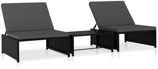 vidaXL Outdoor-Lehnstühle 2 Stk. mit Tisch Schwarz Poly-Rattan 47402