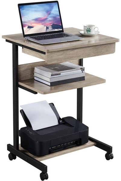 Yaheetech Schreibtisch, Computertisch auf Rollen, Bürotisch mit Tastaturablage und offenem Fach, Industrie-Design, 56 x 51 x 79 cm, für Homeoffice, Arbeitszimmer, Grau