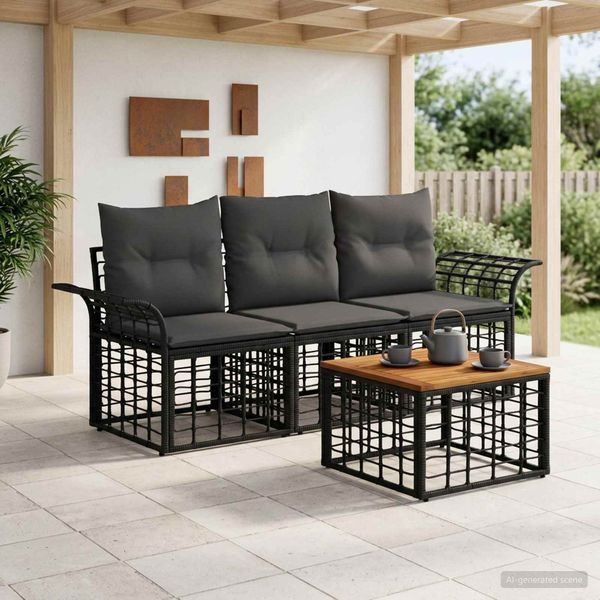 vidaXL Outdoor-Sofagarnitur 4 pcs Schwarz und Dunkelgrau Polyester 3437635