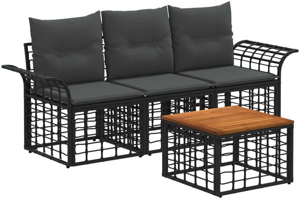 vidaXL Outdoor-Sofagarnitur 4 pcs Schwarz und Dunkelgrau Polyester 3437635