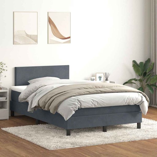 vidaXL Boxspringbett mit Matratze & LED Dunkelgrau 120x220 cm Samt 3316732