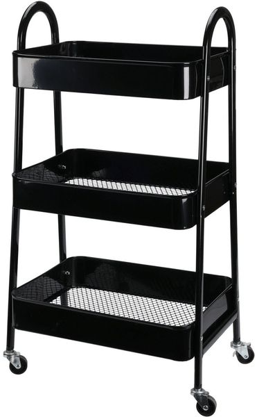 Koopman Küchenwagen Rollwagen Aufbewahrung Metall 79x44x32 cm Bausatz Montage Schwarz, (1 St), Servierwagen, 360° Rollen, Metall, 3 Ebenen, Bücherregal