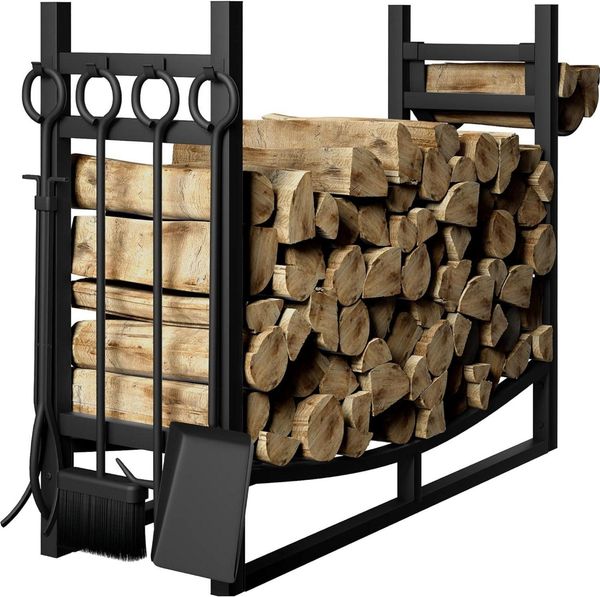 Amagabeli Kaminholzregal 4 Kaminwerkzeug 90x78x33cm Brennholzregal Schwarz