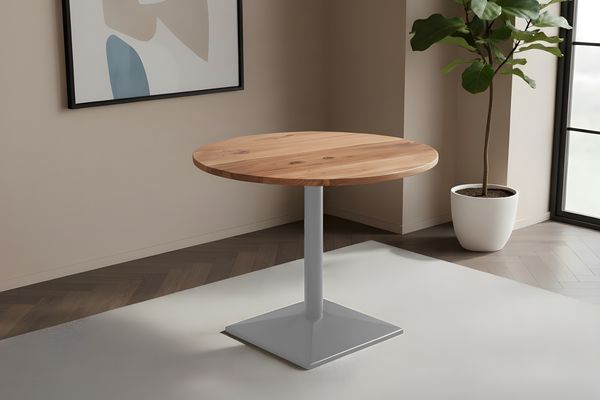 Bistrotisch massiv Akazie rund naturfarben 90 cm Säulengestell-eckig silber EMILIO 173844547
