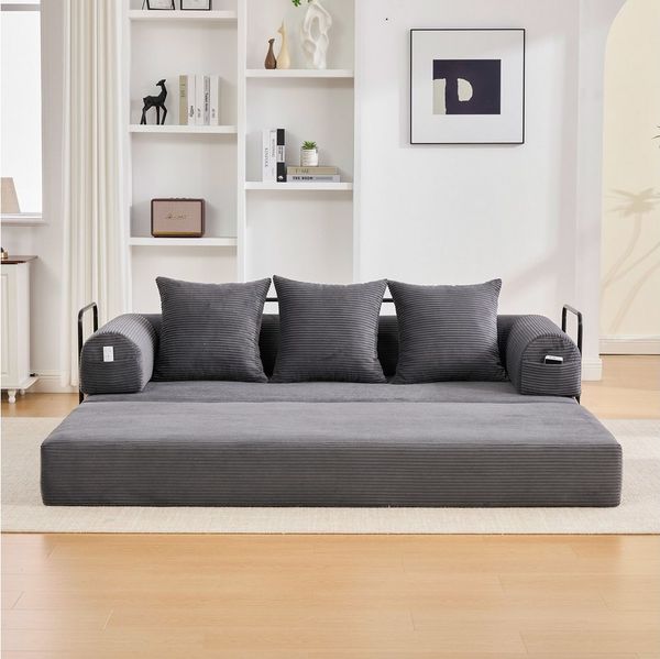 STILVORA Schlafsofa mit Seitentaschen,Klappsofa Relaxsofa mit Kissen&Metallrahmen, Stoffbezug, inklusive 3 Kissen und praktischen Seitentaschen, flexibel kombinierbar zur individuellen Loungegestaltung