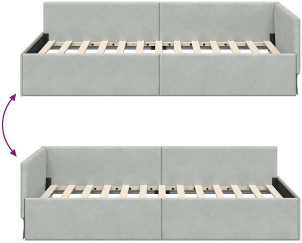 vidaXL Eckbettgestell mit Kopfteil Hellgrau 90 cm x 190 cm Samt 42016071 Bild 9