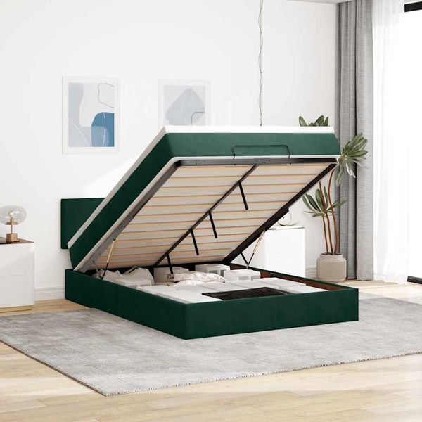 vidaXL Ottoman-Bett mit Matratze & LEDs Dunkelgrün 140x200 cm Samt 3312557