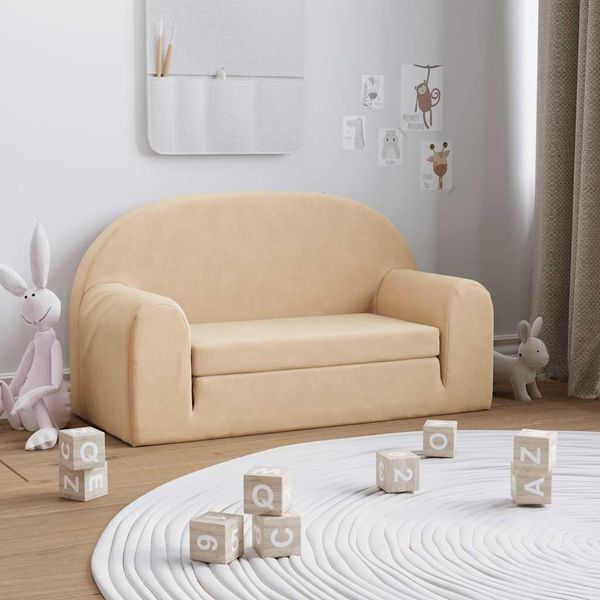 vidaXL Kinder-Schlafsofa 2-Sitzer Creme Weicher Plüsch 357025
