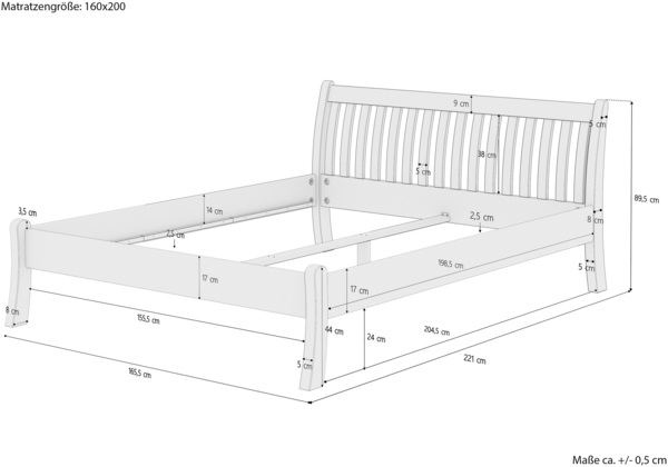 Gästebett Doppelbett Echtholzbett 160x200 hohe Sitzkante Kiefer massiv weiß V-60.61W-16Rollrost und Matratze inkl. Bild 3