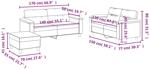 vidaXL 3-tlg. Sofagarnitur mit Kissen Creme Mikrofasergewebe 3202324 Bild 8