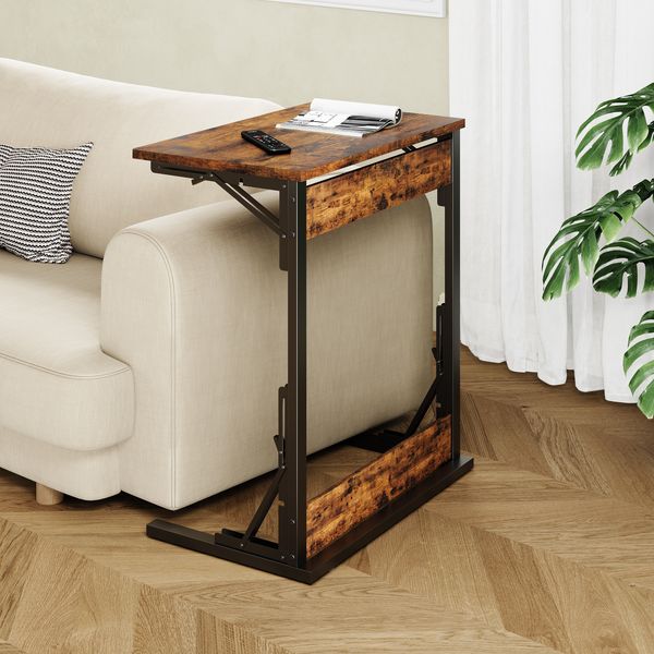 Couchtisch 60x37x71 cm im C-Design mit Metallgestell und robuster Holzoptik