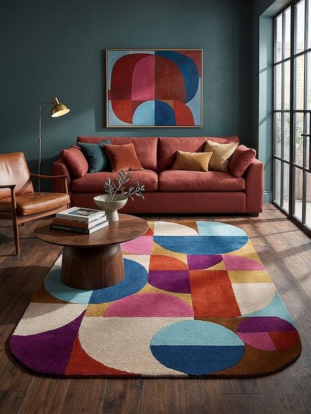 KADIMA DESIGN Wollteppich HALLEIN Teppich Wolle abstrakt geometrisch 120x170 Multicolor-Rosa, Oval, Höhe: 16 mm, 12 mm Mittelflor, modern, zeitlos, Naturfaser, weich, hochwertig