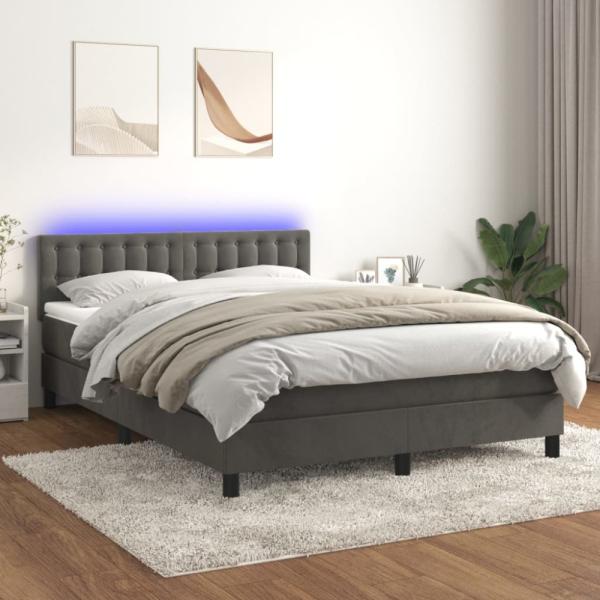 vidaXL Boxspringbett mit Matratze & LED Dunkelgrau 140x200 cm Samt 3134646