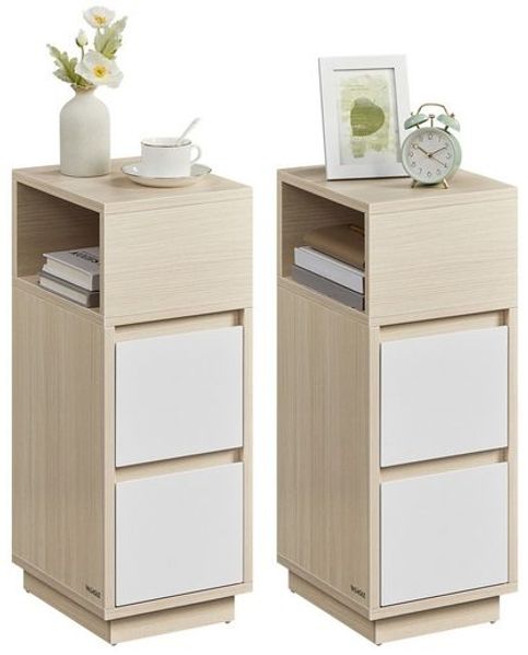 Vasagle 2er Set Nachttisch mit 2 Schubladen, Holz, 65 x 25 x 30 cm, Naturbeige-Wolkenweiß