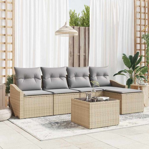 vidaXL Sofa Set mit Kissen 6 pcs Beige und Hellgrau Poly-Rattan 3355359