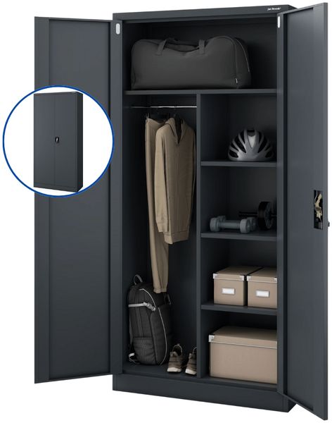 Mehrzweckschrank Metall abschließbar DAWID - Funktionaler Metallschrank | Schließfachschrank Putzmittelschrank Besenschrank Vorratsschrank, 185x90x45cm Anthrazit