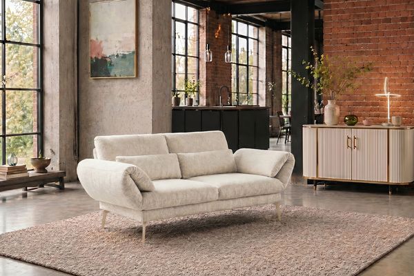 KAWOLA Funktionssofa HOLLY 2-Sitzer Stoff weiß 90 x 92 x 176 cm