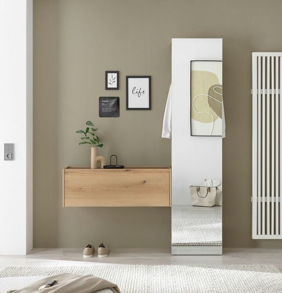 Home affaire Garderoben-Set GIRON/CiTY, moderne Garderobe, Komplettset mit viel Stauraum, (Komplett-Set, 2-St), enthält Hängeschrank & Garderobenelement mit Spiegel, 150 cm breit