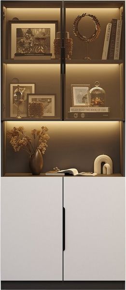 Thanaddo Glasvitrine Vitrine mit Glastür, mit LED-Licht Vitrine, Sammlung Bücherregal