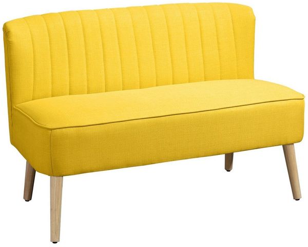 HOMCOM 2-Sitzer Sitzmöbel, Loungesofa, aus Holz, Samtartiges Polyster, Schaumstoff, Polstersofa 1 Teile, für Wohnzimmer, Gelb