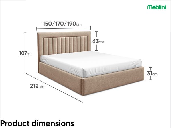 MEBLINI Polsterbett 180x200 mit Lattenrost und Matratze – BELORDI – Hellbraun Samt – Doppelbett mit Bettkasten - Stauraumbett - Kopfteil Bett mit Stauraum Bild 7