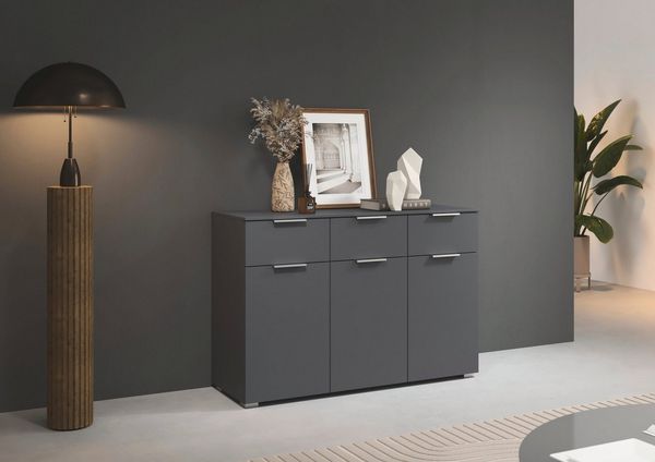 rauch Kombikommode Sideboard Schubladenkommode CORTONA mit Dekor-Front (Breite 120 cm inkl. Soft-Close-Funktion), mit 3 Schubladen und 3 verstellbaren Einlegeboden MADE IN GERMANY