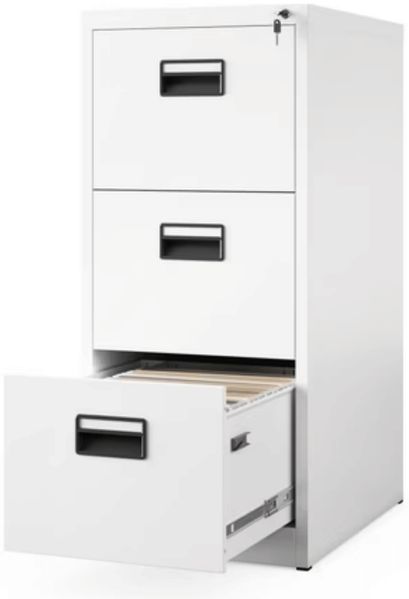 Hängeregisterschrank abschließbar SARA - 3 Schubladen mit Schloss | Aktenschrank Büroschrank aus Stahl Metallschrank, 102x46x62cm Weiß