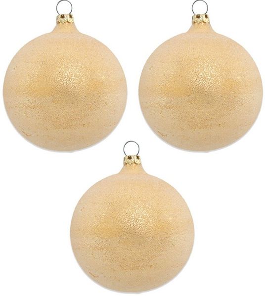 Thüringer Glasdesign Weihnachtsbaumkugel Perlentau Gold Ø 8 cm (3 Stück) - Glas Christbaumkugeln Germany (3 St), Mundgeblasen