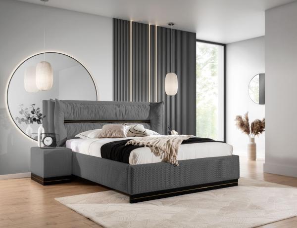 Polsterbett Doppelbett Set. 3 HAMILTON 140x200cm Stoff Magic Velvet Grafit