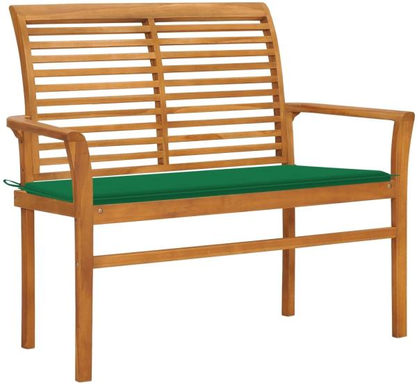 vidaXL Gartenbank mit Grüner Auflage 112 cm Massivholz Teak 3062654